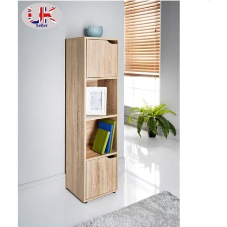 main image of "Oak 4 Cube Bookcase Shelving Unit 2 Doors Display Cabinet Wood Furniture"