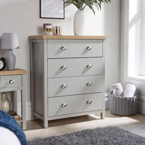 Oak 4 Drawer Chest of Drawers Storage Metal Cup Handles Avon Two Tone 36mm Top