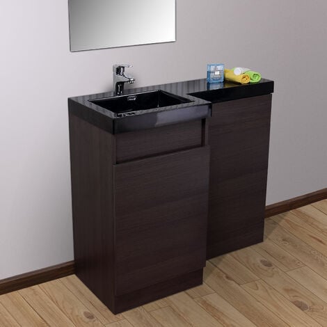 Oak Bathroom Black Basin Vanity Unit & Toilet Unit 1000 Left Hand