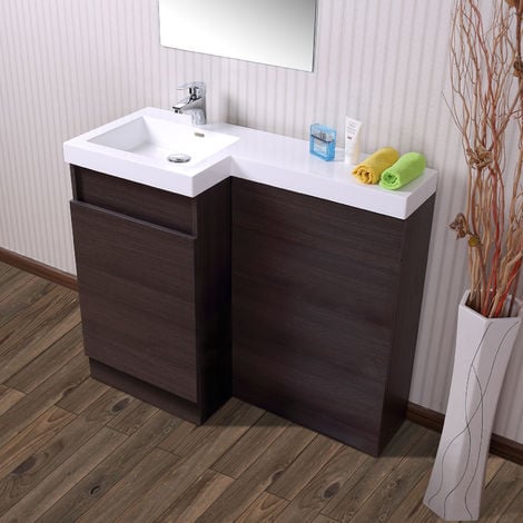 Oak Bathroom White Basin Vanity Unit & Toilet Unit 1000 Left Hand