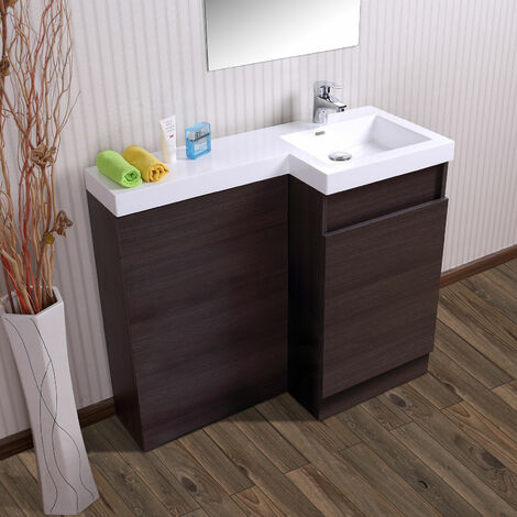 Oak Bathroom White Basin Vanity Unit & Toilet Unit 1000 Right Hand