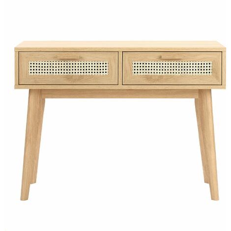 BO LIVING Oak colour Java Rectangular Console Table with rattan detailed drawers, W100xD40xH75 cm