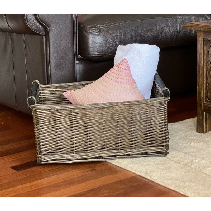 Kitchen Log Fireplace Wicker Storage Basket With Handles Xmas Empty Hamper Basket [Oak,Extra Large 51x41x22cm]