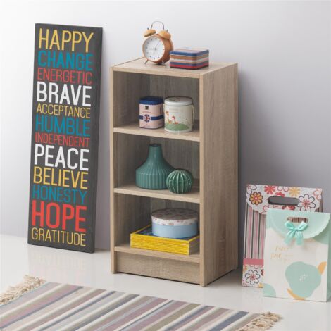 Oak Small Narrow Bookcase Compact Slim Storage Unit Adjustable Shelves