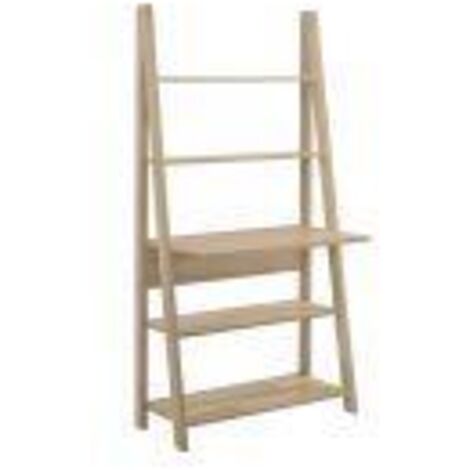 Oak Tall Ladder Desk With 5 Tier Shelves Space Saving Home Office Furniture