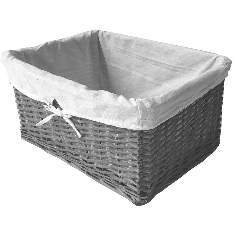 Willow Wicker Wider Big Deep Nursery Organiser Storage Xmas Hamper Basket Lined[Grey,Small 32x22x12cm]