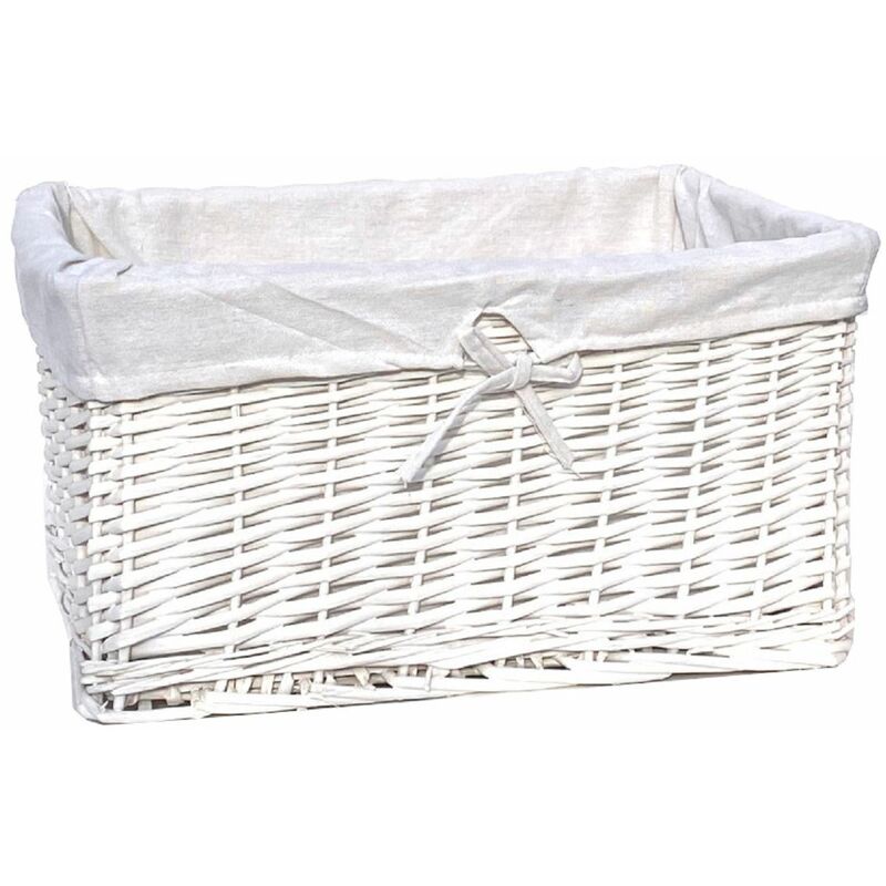 Willow Wicker Wider Big Deep Nursery Organiser Storage Xmas Hamper Basket Lined[White,Small 32x22x12cm]