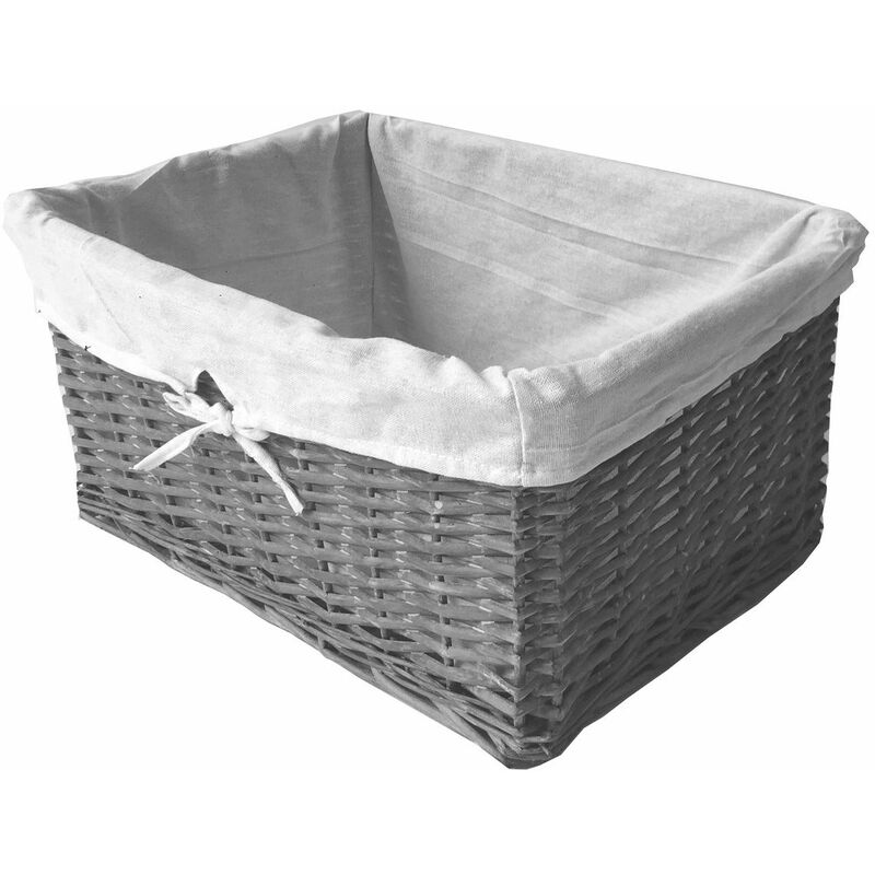 Willow Wicker Wider Big Deep Nursery Organiser Storage Xmas Hamper Basket Lined[Grey,Medium 36x26x15cm]