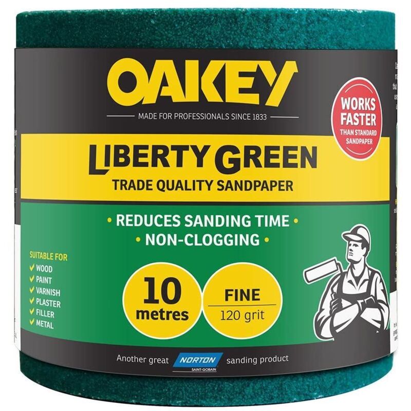 Oakey 66261116749 Liberty Green Sanding Roll 115mm x 10m Fine 120G OAK28714