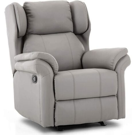OAKFORD GREY LEATHER ROCKING RECLINER CHAIR