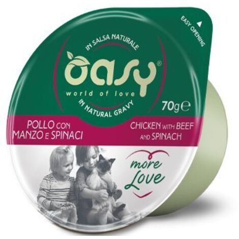 Oasy Cat Más Amor Taza Verde 70g - Pollo con Ternera y Espinacas 70g