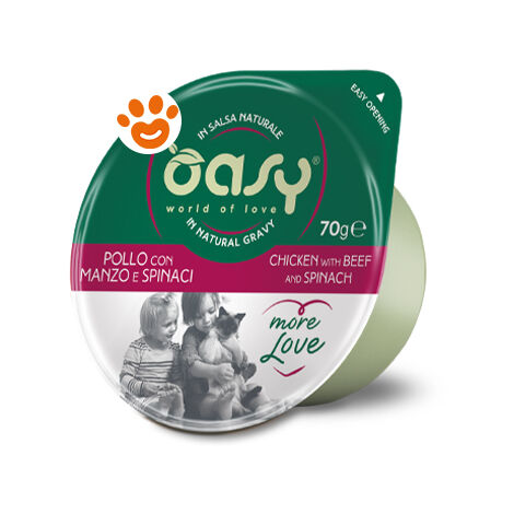 Oasy Cat More Love Green Cup Pollo con Manzo e Spinaci  - Oasy Cat More Love Green Cup Pollo con Manzo e Spinaci - Vaschetta da 70 Gr