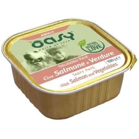 Oasy Dog  Delizioso Paté  Comida en bandeja para perros adultos 150g - Salmón con verduras 150g