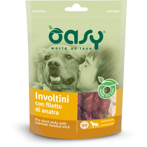 Oasy Dog Snack Involtini con Filetto di Anatra - Oasy Dog Snack Involtini con Filetto di Anatra - Confezione da 100 Gr