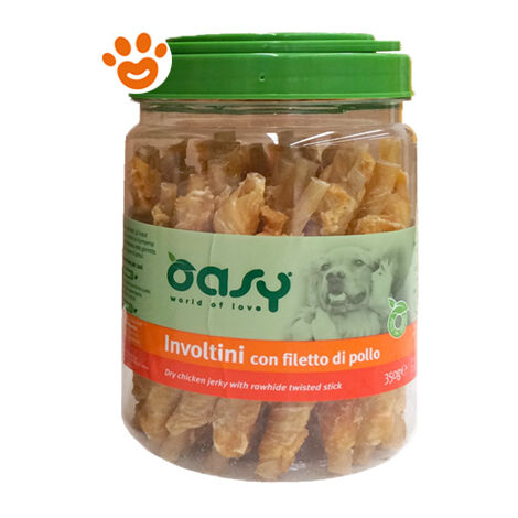 Oasy Dog Snack Involtini con Filetto di Pollo - Oasy Dog Snack Involtini con Filetto di Pollo - Barattolo da 350 Gr