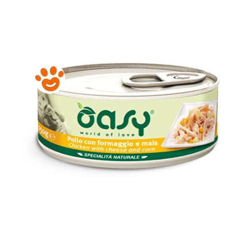 Oasy Dog Specialità Naturali Pollo con Formaggio e Mais  - Oasy Dog Specialità Naturali Pollo con Formaggio e Mais - Lattina Da 150 Gr
