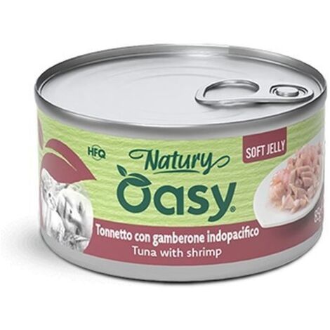 Oasy Gatto Natury Soft Jelly Lattina 85gr TONNETTO CON GAMBERONE INDOPACIFICO