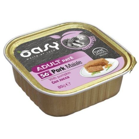Oasy Paté sin cereales Bandeja de paté sin cereales para gatos 85 g - Cerdo con calabaza 85 g