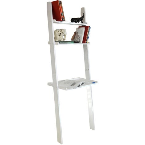 Oates Ladder 3 Tier Wall Storage Shelves With Desk Gloss White