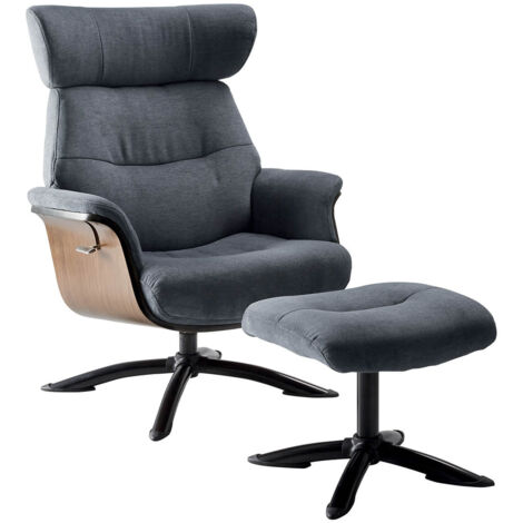 OBANOS - Fauteuil Inclinable + Repose-Pieds Gris Bleu