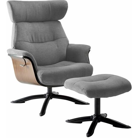 OBANOS - Fauteuil Inclinable + Repose-Pieds Gris - Gris