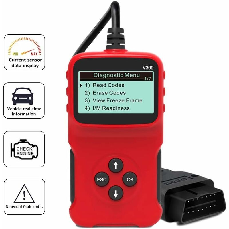Odipie - OBD2 Diagnostic Device Scanner Universal Car Diagnostic Device Error Code Reader Adapter V309 for All obdii Protocol, Check Engine Light,