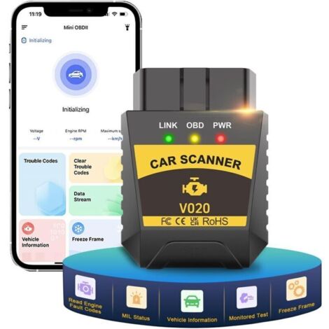 OBD2 Diagnostic Voiture, OBD2 Bluetooth Scanner Auto Diagnostic, Valise Diagnostic Auto Multimarque, Interroger 3000 Code Base de Données,Lecteur de Code OBDII pour Système Android/iOS