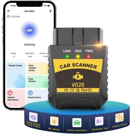 OBD2 Diagnostic Voiture, OBD2 Bluetooth Scanner Auto Diagnostic, Valise Diagnostic Auto Multimarque, Interroger 3000 Code Base de Données,Lecteur de Code OBDII pour Système Android/iOS