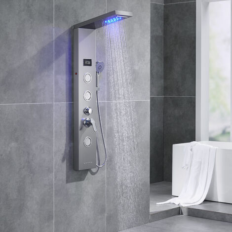 Colonna Doccia Idromassaggio Led.Obeeonr Multifunzione Colonna Doccia Idromassaggio Pannello Doccia A Pioggia Led Soffione Doccia Set Acciaio Inox Spazzolato Con Indicatore Della Temperatura Display Lcd Kalamohz1015 Nob820