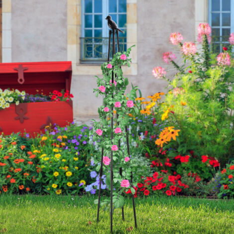 Obelisco de jardín para plantas trepadoras [Soporte vertical de 160 cm, 2 obeliscos de metal negro y PP]