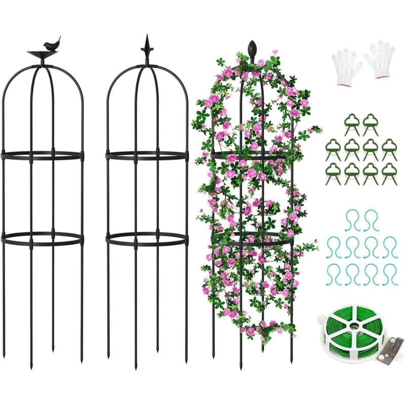 Obélisque de jardin en métal revêtu - Hauteur : 124 cm - Pour plantes grimpantes telles que fleurs, tomates, roses, etc