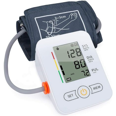Oberarm-Blutdruckmessgerät, BP-Monitor-Blutdruckmanschette, Blutdruckmessgeräte für den Heimgebrauch, Blutdruckmessgerät mit breitem Manschettenbereich 22-42 cm, 2 x 60 Speichersätze (Weiß)