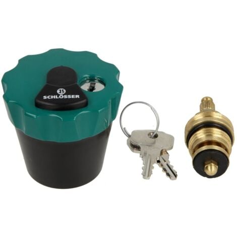 BANYO Oberteil, abschließbar mit Schlüsselpaar, für Absperrventil + Geräteschrägsitzventil, DN15, Griff schwarz/grün