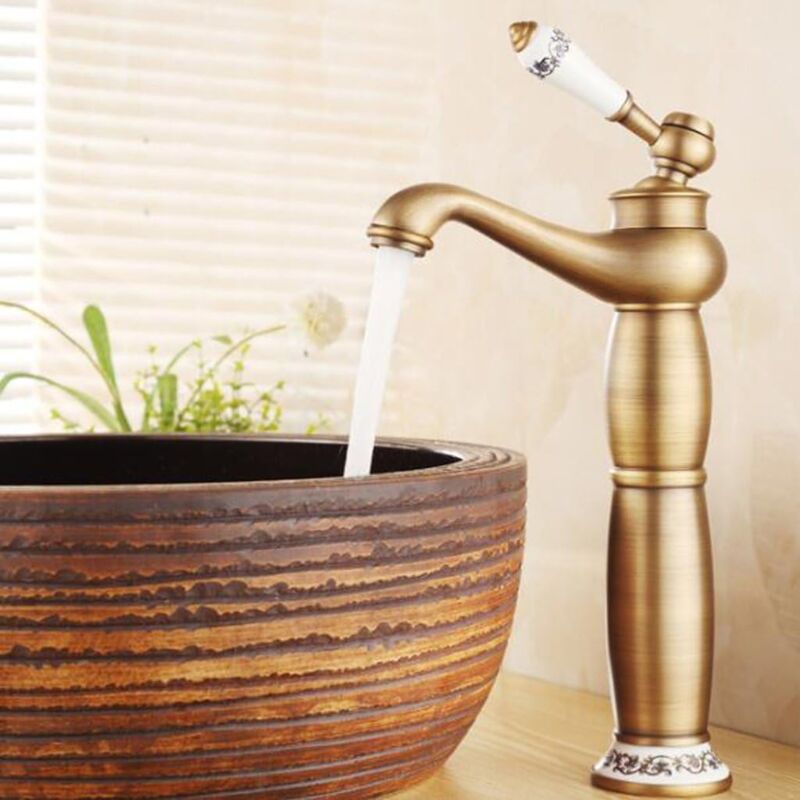 Largeight - obinet d'or Robinet européen chaud et froid Salle de bains en cuivre pleine hauteur countertop bleu et blanc de porcelaine Robinet