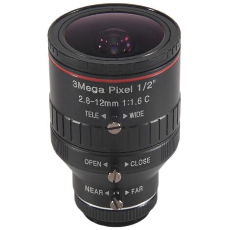 Objectif industriel à zoom manuel 2,8-12 mm, monture C, 3 MP, pour vidéosurveillance.