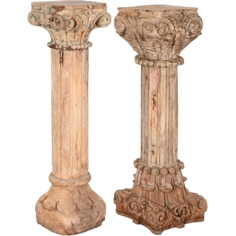 Objet de décoration colonne bois terracotta charme intérieur - Nuance terracotta de bois sculpté