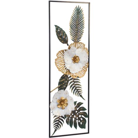 Objet de décoration murale en métal – Motif feuillage doré et vert 30x4x90 cm DEC050034
