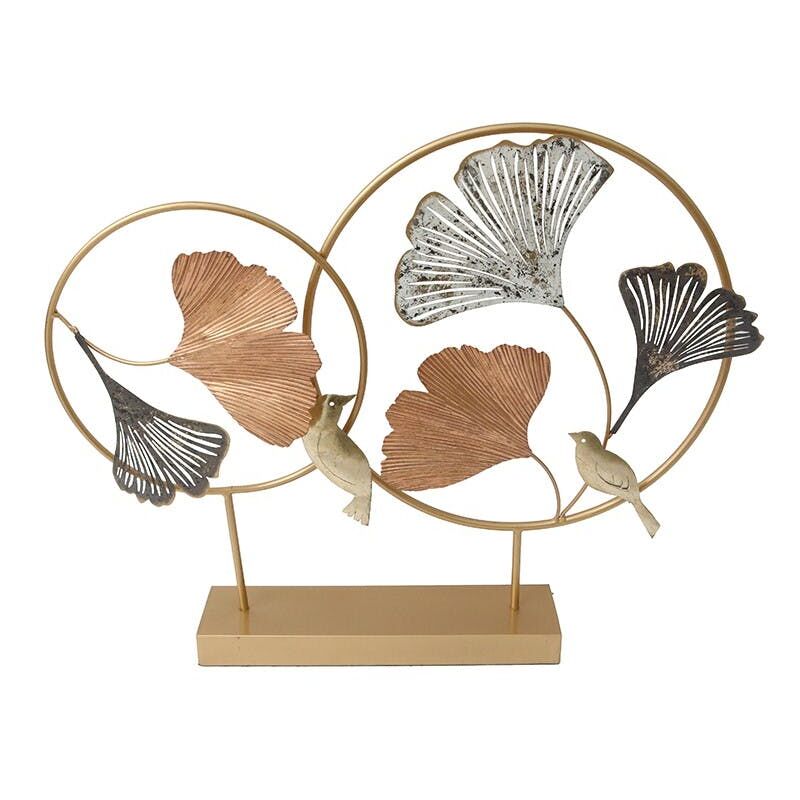 Objet déco à poser ginkgo cuivre, or et brun