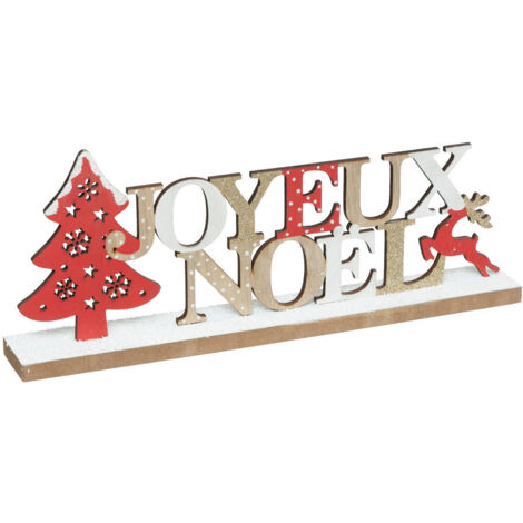 Objet déco Joyeux Noël en bois avec un Sapin rouge L 34 cm - Feeric Christmas