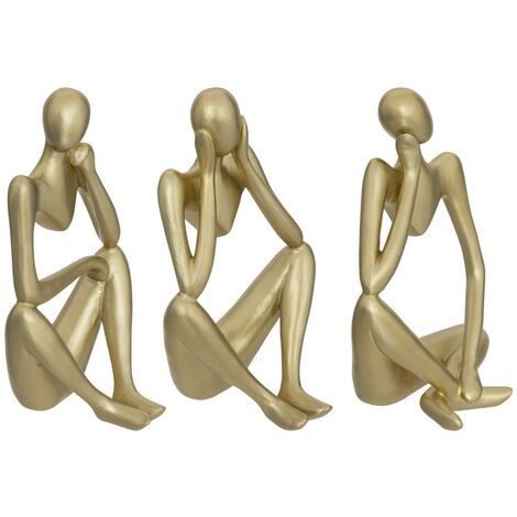 Objet déco Lot de 3 Statuettes Femme en résine dorée H 17 cm - Atmosphera