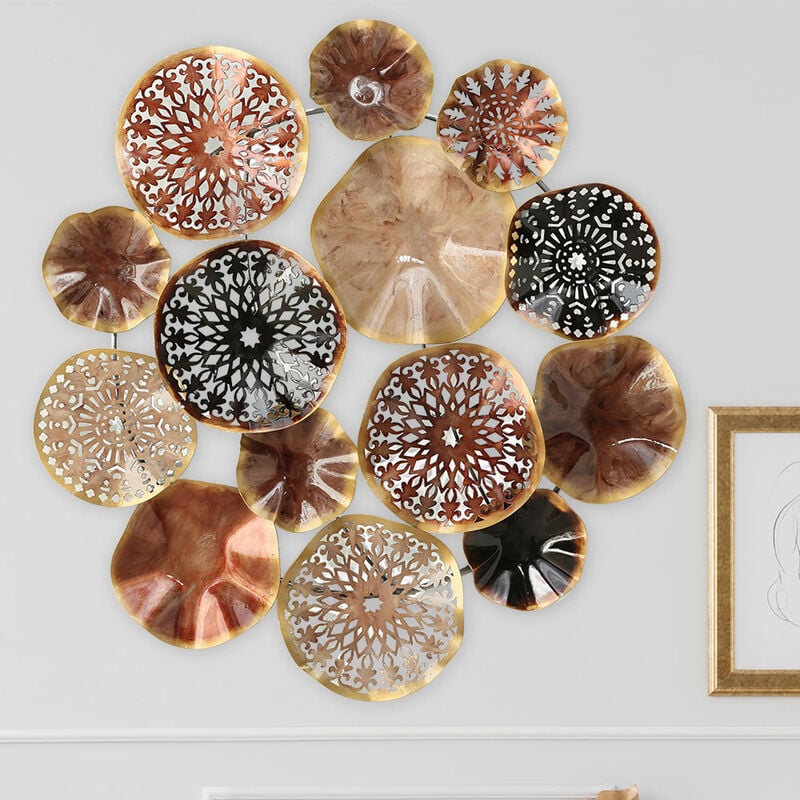 Ornement mural objet mural en métal ornements décoration murale décoration murale de salon, LxHxP 72x74x8 cm, Boltze 1004411