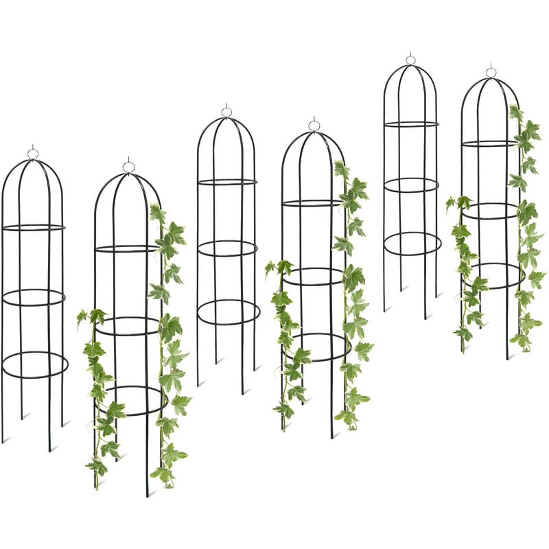 Obélisque tuteur, lot de 6, plantes grimpantes, rosiers arcade, arceau roses, arche jardin, métal 190 cm, vert