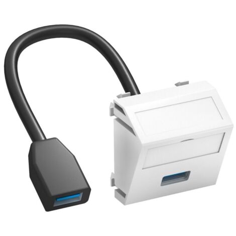 OBO Bettermann Multimediaträger USB 3.0 A-A mit Kabel, Buchse-Buchse 45x45mm Polycarbonat reinweiß RAL 9010, 6104934