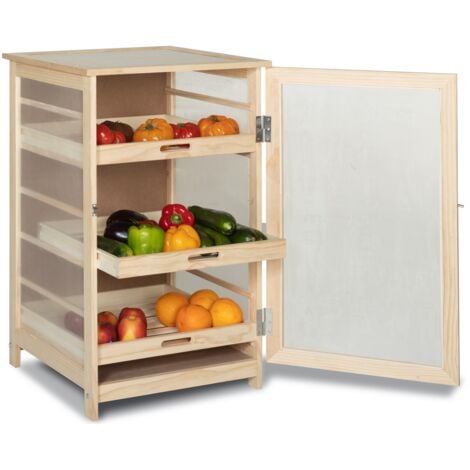 IDMARKET Obst- und Gemüseschale aus Holz VEGGE mit 3 herausnehmbaren Schubladen