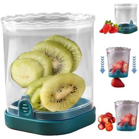 Obst- und Gemüseschneider, Plastikbecher, Edelstahl, Obstschneider mit Druckplatte für Bananen, Erdbeeren und Eier, Küchenhelfer für Erdbeeren
