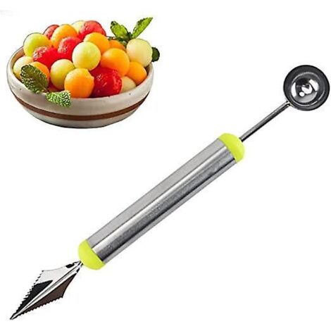 Obstlöffel aus Edelstahl, doppelseitiger Melonenlöffel, 2-in-1-Tranchiermesser, Obstschäler mit Kernentferner, Löffel