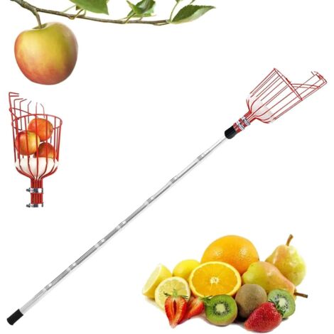 Obstpflücker, Teleskopstange, Mehrzweck, Edelstahl, lange Obstpflückstange für Obstgärten, Apfelpflücker, Kirschpflücker mit Baumwollbeutel (Kunststoff, 2,8 m)