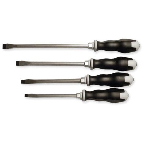 Oc-Pro – Assortiment de 4 tournevis plats mécaniciens – Lames en acier S2 – Longueurs 14/12/10/8 cm – Manche ergonomique bi-matière