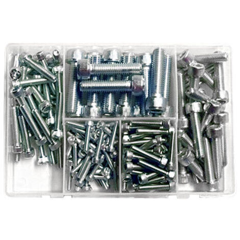 Oc-Pro – Assortiment de vis CHC zinguées 175 pièces – Dimensions 4x20mm, 5x25mm, 6x30mm, 8x35mm, 10x40mm – Classe 8.8 pour fixation renforcée