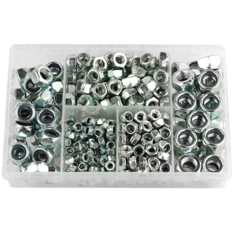 Oc-Pro – Assortiment d'écrous freins nylon DIN 985 – 335 pièces – Acier zingué – Filetage métrique pas standard – Résistance au desserrage